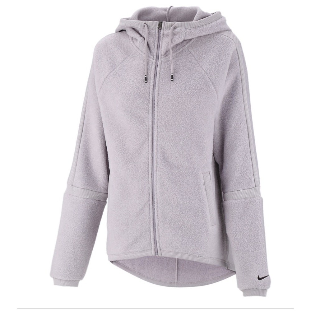 Nike Therma Fit Sherpa Fleece Hoodie Womens L Full Zip Jacket Cozy Swoosh